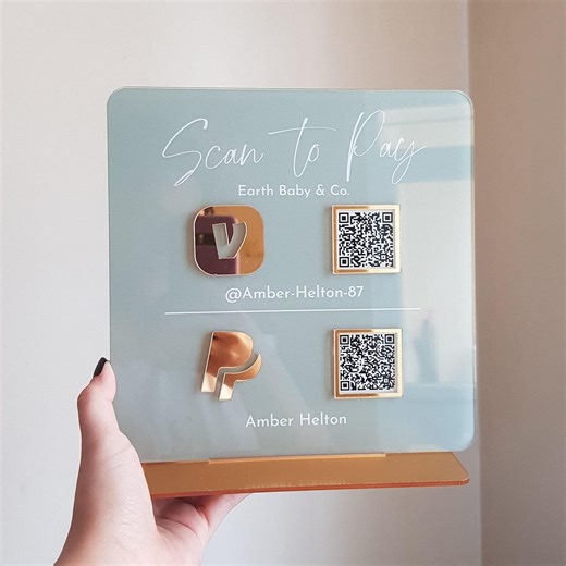 Custom QR Code Acrylic Business Sign: Luxury Multi QR Display, Gold Mirror Pattern (UV Printed, 21x21cm, Clear Acrylic) - Etsy