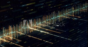 Abstract animation of digital 3d financial chart showing the rise and falling value of the global stock market. Animation. Global economic data statistics.