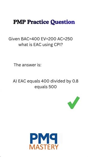 PMP EVM Question: Calculate EAC Using CPI #shorts