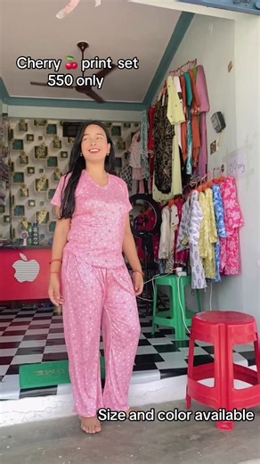 Cherry Print 2-Piece Set - Stylish Pajama Top & Bottom (₹550)
