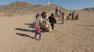 The Camels in Sahara Desert, Egypt, Traditional Dressed Bedouins Riding Tourists on Camels through Sandy Desert. Bedouins Village Stock Footage - Video of egypt, happy: 265926818