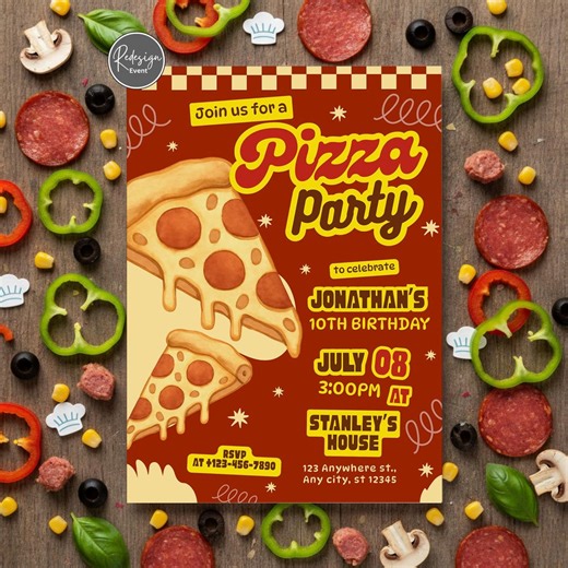 Pizza Party Invitation Editable, Pizza Birthday Invitation, Digital Download - Etsy UK
