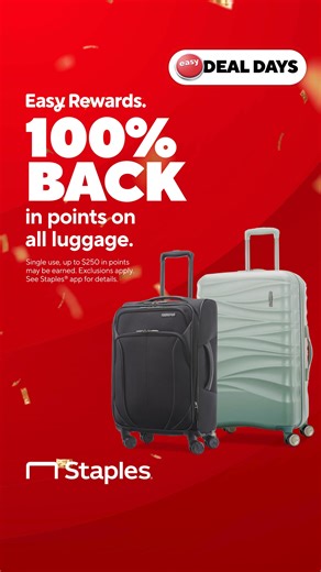 100% back in points on luggage? 🤯 100% not a typo! Score epic savings on 1,000 products like this one during Easy Deal Days. | Staples