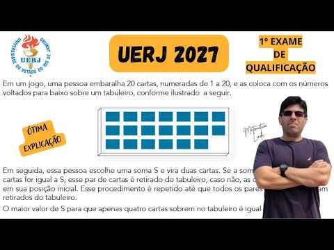 UERJ 2027 MELHOR RESOLUÇÃO. Em um jogo, uma pessoa embaralha 20 cartas, numeradas de 1 a 20, e as co