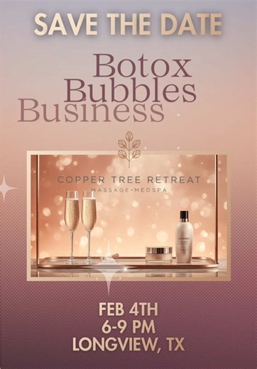 https://lincloan.my.canva.site/botox-bubbles-business ✨ Join us Feb 4 • 6–9 PM for Botox, Bubbles & Business at Copper Tree Retreat Massage & Med Spa — 116 E South St, Longview, TX 75601! 💉 Enjoy discounted spa services for all who RSVP — must RSVP to book any spa service (link in comments). 📈 This is a viable business opportunity — see what this thriving spa has to offer investors! RSVP now! 🔗👇 ##TexasMortgageLender##genx@Happyhairjaime@@Lin Reynolds@@Topnotch Realty