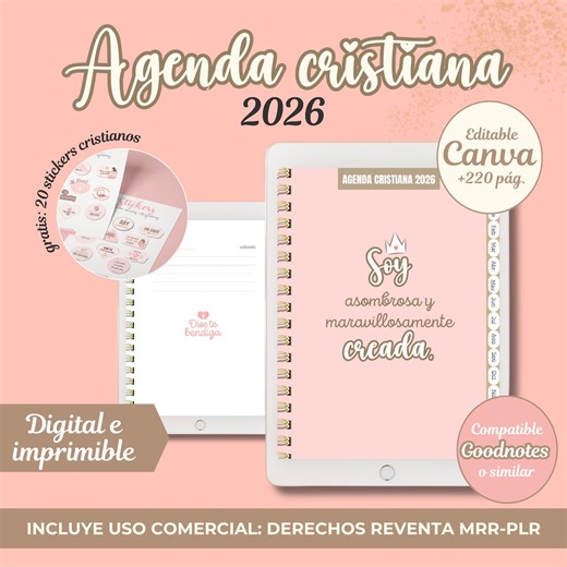 Agenda Cristiana 2026 en Español / Editable en Canva / Derechos de reventa MRR PLR / Agenda digital e imprimible - Etsy México