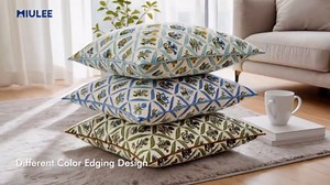 MIULEE Floral Throw Pillow Covers Spring Decorative Block Print Cotton Cushion Covers for Couch Living Room, Modern Outdoor Sofa Vintage Garden Pillowcases Home Decor,20" x 20" (Pack of 2)Blue Green