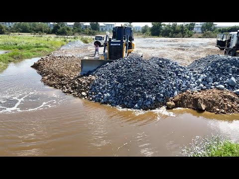 Good Action Land Transforming Smooth Operation Bulldozer Pushes Rock Clearing Land Level