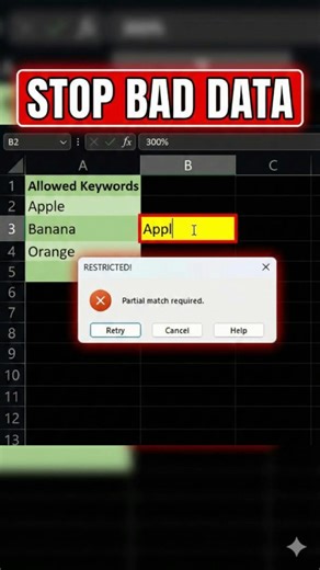 Restrict Excel input to specific keywords only! #shorts