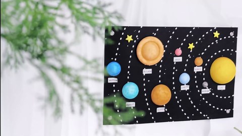 Pllieay Solar System Model Kit for School Science Projects, DIY Felt Backdrop Solar System Project Kit Includes Felt Background Plate, Mixed Size Foam Balls, Acrylic Color for Space Education