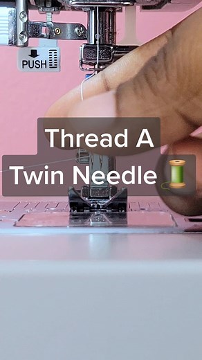 Threading a Twin Needle on my sewing machine ❤️: I am switching out my universal needle for a Twin Needle for tomorrow's sewing project. I will be working with knits, so I'll need the Twin Needle stitch to help my garment stretch. A Twin Needle is a useful tool for sewing projects that require a decorative or functional double-line stitch. It's particularly great for knits because the two needles create parallel rows of stitching that can stretch with the fabric without causing it to pucker or w
