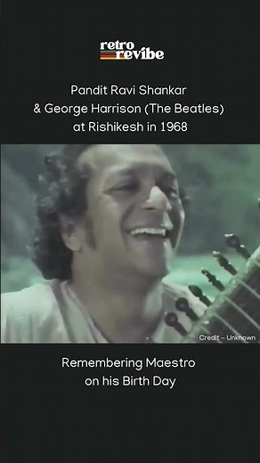 Ravi Shankar teaching George Harrison Sitar at Rishikesh, India, 1968.