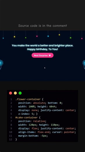 Birthday Surprise🎉 #programming #birthdaysurprise #code #htmlcss #javascript #foryou