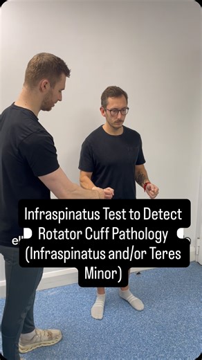 Ben | Physio on Instagram: "💥 Infraspinatus Test 💥 One of the four rotator cuff muscles, this muscle is responsible for external rotation of the shoulder alongside the teres minor muscle. Quite often, Infraspinatus muscle tears are asymptomatic and not picked up on early. This can lead to further shoulder pathology such as subacromial impingement. This test should be used as part of a cluster to diagnose rotator cuff and/or subacromial pathology. 🧐 Evidence: - Sensitivity 90% - Specificity 74