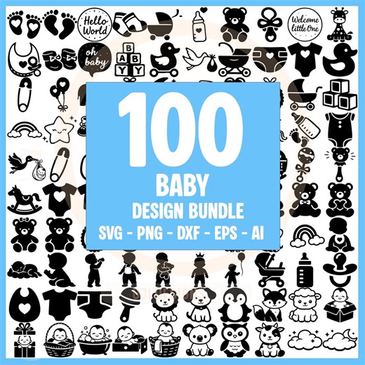 Baby Clipart SVG Bundle, 100 Baby Icons, Newborn Cut Files, Baby Shower Designs, SVG Bundle, Png Dxf Ai Eps - Etsy