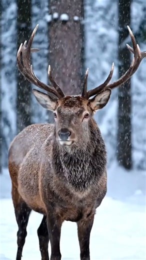🦌 “Silent Winter Watcher – Deer in Poland’s Snowy Forest” #nature #beatifulnature