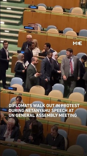 UN delegates walk out during Netanyahu’s speech at UN meeting