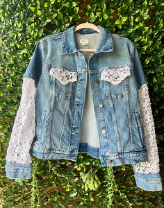 Boho Oversized Denim Jacket With Lace Sleeves - Etsy