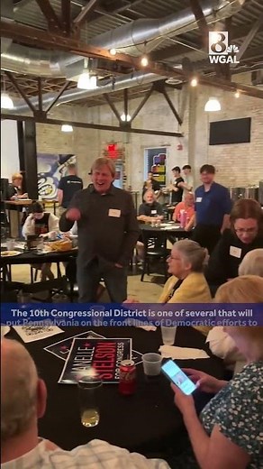 Janelle Stelson speaks with her supporters at Collusion Tap Works in York on Tuesday night