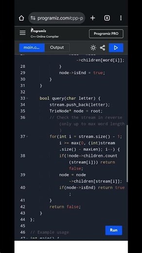 C++ StreamChecker Implementation | LeetCode hard Stream of Characters