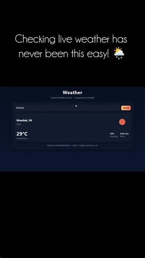 Live Weather in 1 Click! ⚡ | Web Dev Project 🔥 #coding #tech #shorts #trendingvideo #viral