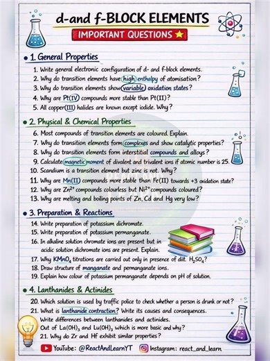 IMPORTANT QUESTIONS d- and f-block elements ‪@Reactnlearncoachingclasses‬ #class12chemistry #trending