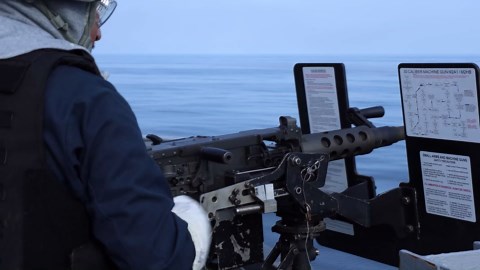 US Navy Weapon Training on Ship