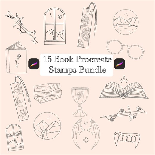 Book Themed Procreate Stamps | Fantasy Stamp Bundle | Digital Download - Etsy UK