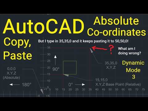 AutoCAD Copy Paste Absolute Coordinates Dynamic Mode 3