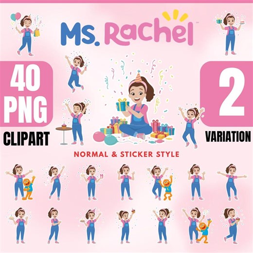 Ms. Rachel Birthday Clipart – 40 PNG Graphics, Cake Toppers (digital Download) - Etsy