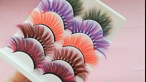 Colored Lashes Halloween Colorful Eyelashes Easter Faux Mink False Eye Lashes With Color Cosplay Long Dramatic Party Fake Eyelashes Extensions Makeup Tools 5 Pairs (MQ3-15MM)