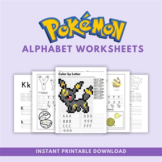 Pokémon Alphabet Printable Bundle | ABC Worksheets, Tracing Pages & Flashcards PDF for Preschool - Etsy