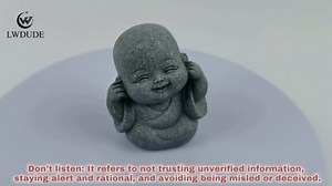 4-in-1 Mini Buddha Statue Set - See/Hear/Speak/Think No Evil, Zen Feng Shui Decor for Home, Aquarium, Garden, Office - Spiritual Resin Figurines with Blessing Amulet (Mini Laughing Buddha)