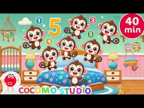 Five Little Monkeys Jumping on the Bed Extended Version | 40 Minutes of Toddler Learning Songs