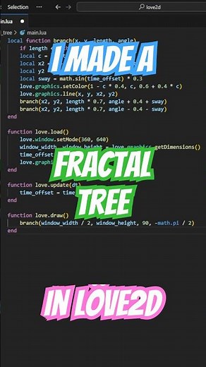 👨‍💻🤓 I Made a Fractal Tree with Just 25 Lines of Lua Code