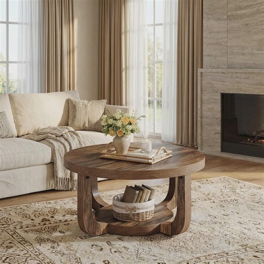 Round Wooden Coffee Table - Etsy