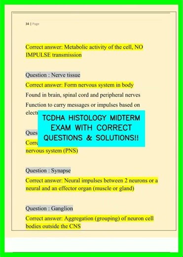 TCDHA HISTOLOGY MIDTERM EXAM WITH CORRECT QUESTIONS & SOLUTIONS!! video