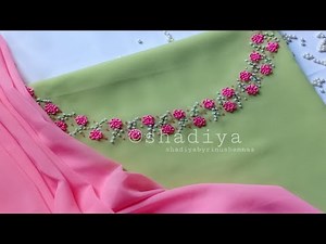 Hand embroidery ring knot flower design for kurti salwar neck|neckline embroidery