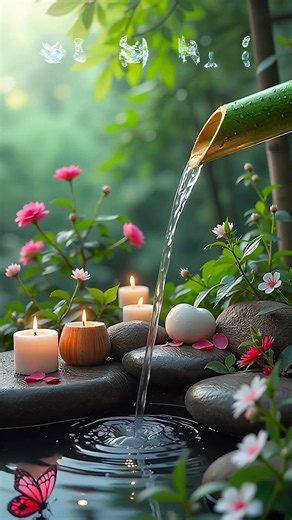 Relaxing Music for Healing + Bamboo Water Sounds 🌿 Relieves depression and anxiety & Nature Sounds