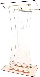 Acrylic Podium with Cross Design - LED-Lit Lectern Stand for Churches, Weddings, and Classrooms - Quick and Easy Assembly, Durable Acrylic Construction, Convenient Storage Shelf