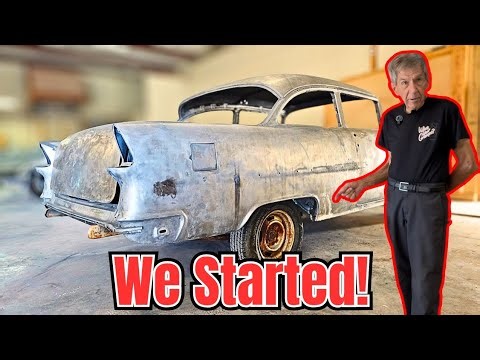 Mr. Sam Inspects ’55 Chevy Progress (Patches Begin)