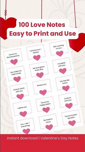100 Printable Love Notes | Last-Minute Valentine’s Day Gift | Romantic Digital Download