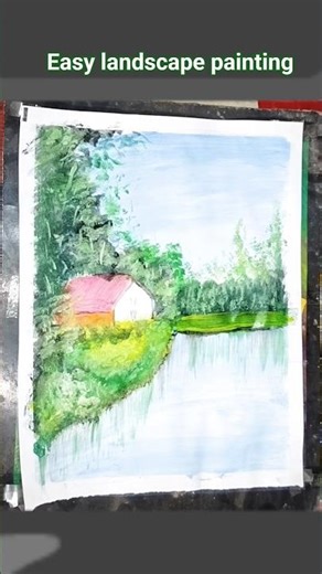 Easy landscape painting for beginners #art #landscapeart #painting #naturelandscape #shortsfeed