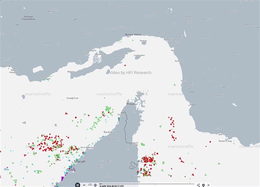 VERY LITTLE TRAFFIC THROUGH HORMUZJust 12 ships crossed the Strait in the last 24 hours:- 8 were dry bulk carriers- Only 4 were crude tankersThat’s still extremely low flow for a route that normally handles 130+ ships a day.And now there’s another risk emerging:Rumours that Iran could move to block the Bab el-Mandeb Strait.That’s another key chokepoint moving 6–8M barrels of oil per day.If that happens, we could be looking at a second supply shock.Meanwhile:Oil has actually fallen for 10 straigh