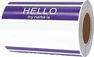 Hybsk Hello My Name is Blue Name Tag Identification Stickers 3-1/2” x 2-3/8” Total 200 Labels Per Roll (Purple)