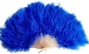 Huralona 1920s Vintage Style Folding Handheld Flapper Feather Hand Fan (Royal blue)