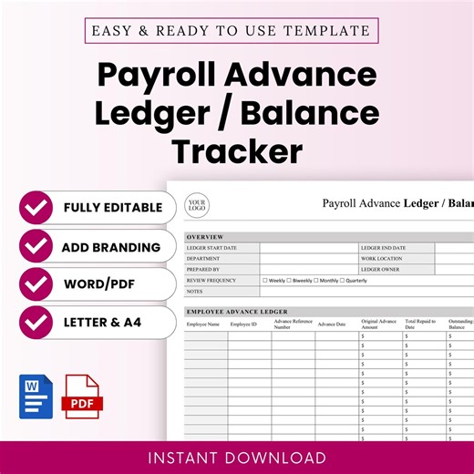 Payroll Advance Ledger / Balance Tracker Template – Word & PDF, A4 + US Letter - Etsy