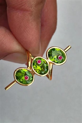 18k Gold Plated Peridot Ring: Sterling Silver Dainty Three Stone Ring - Etsy