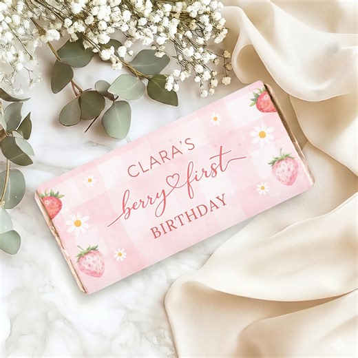 Berry First Birthday Chocolate Bar Labels, Editable Berry 1st Birthday Party Favors, Printable Strawberry Birthday Labels - Etsy