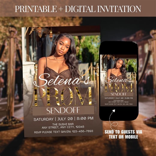 Brown Prom Send off Invitation, Printable Prom Flyer Template, Glam Prom Party Digital Invite, DIY Graduation Prom Queen Animated Ecard - Etsy